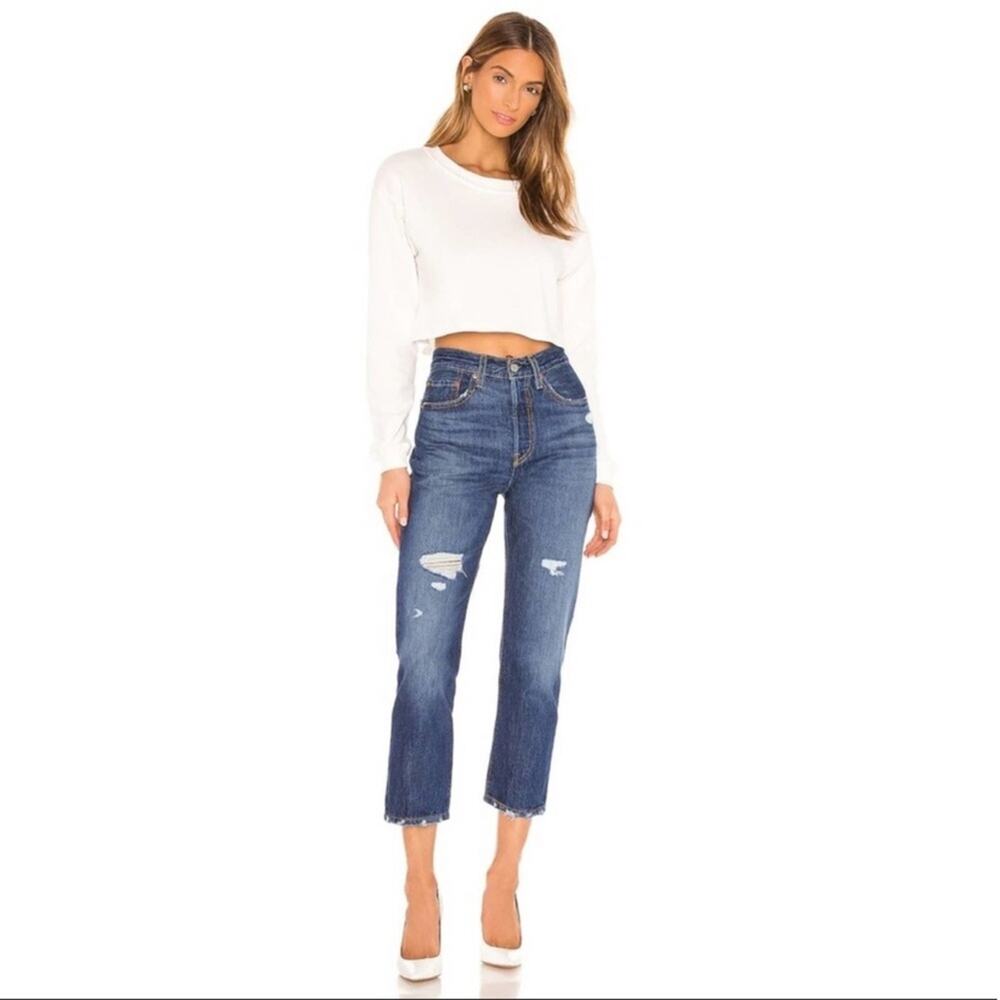 Levi’s Premium 501 Button Fly Cropped 100% Cotton Big E Blue Jeans 26 x 26